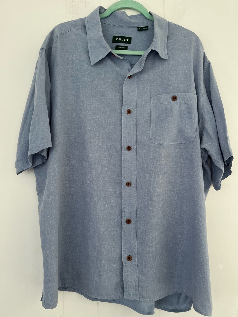 ORVIS Hemp Tencel/Lyocell Classic Fit Chambray Short Sleeve Shirt Size XL